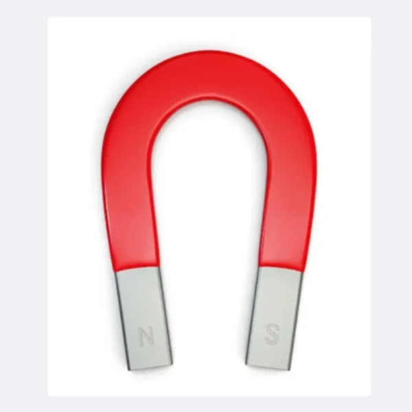 Horse shoe magnet used in physics laboratories to demonstrate magnetic fields, polarity, and magnetism principles