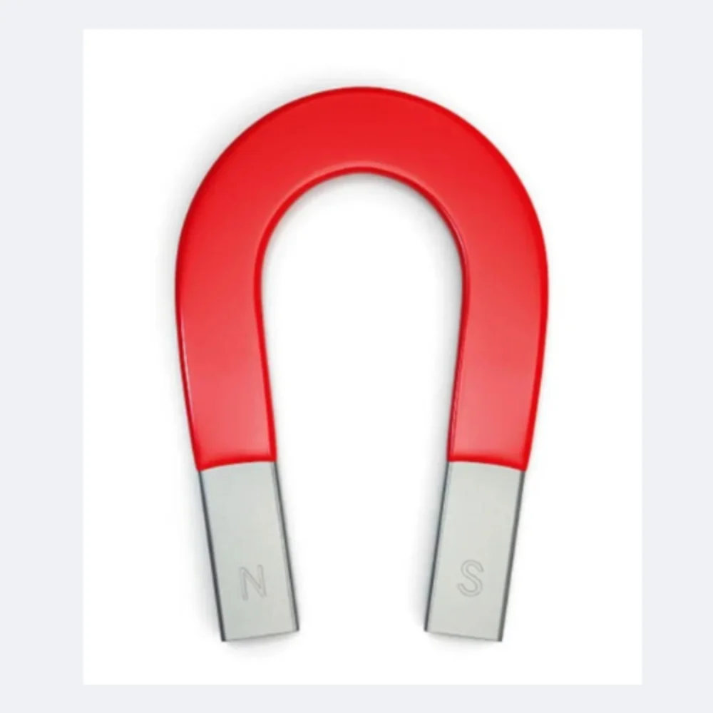 Horse shoe magnet used in physics laboratories to demonstrate magnetic fields, polarity, and magnetism principles