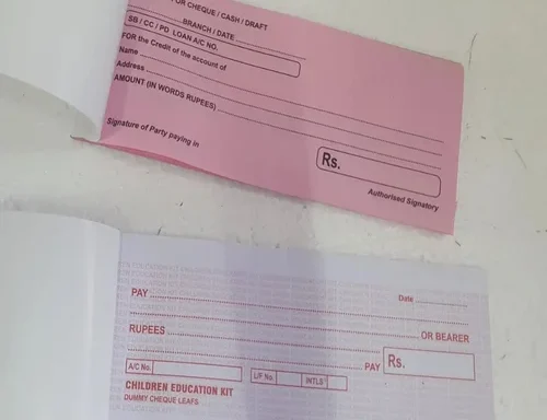 Dummy Cheque Book Pay In Slip