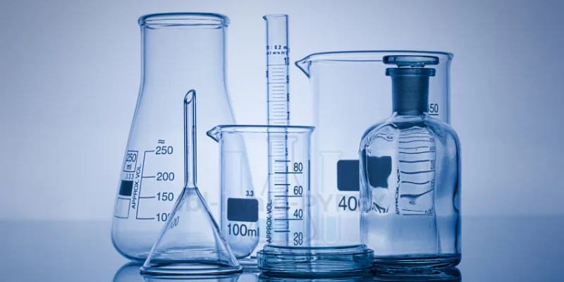 Borosilicate glass condenser used in laboratory distillation setup