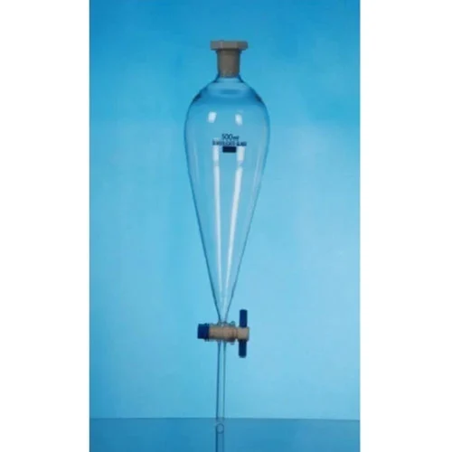 Separating Funnel With Glass Stopcock used for liquid-liquid extraction in chemistry laboratory