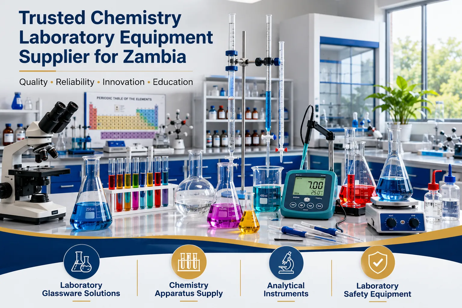 Trusted Chemistry Laboratory Equipment Supplier for Zambia providing laboratory glassware chemistry apparatus analytical instruments and laboratory safety equipment