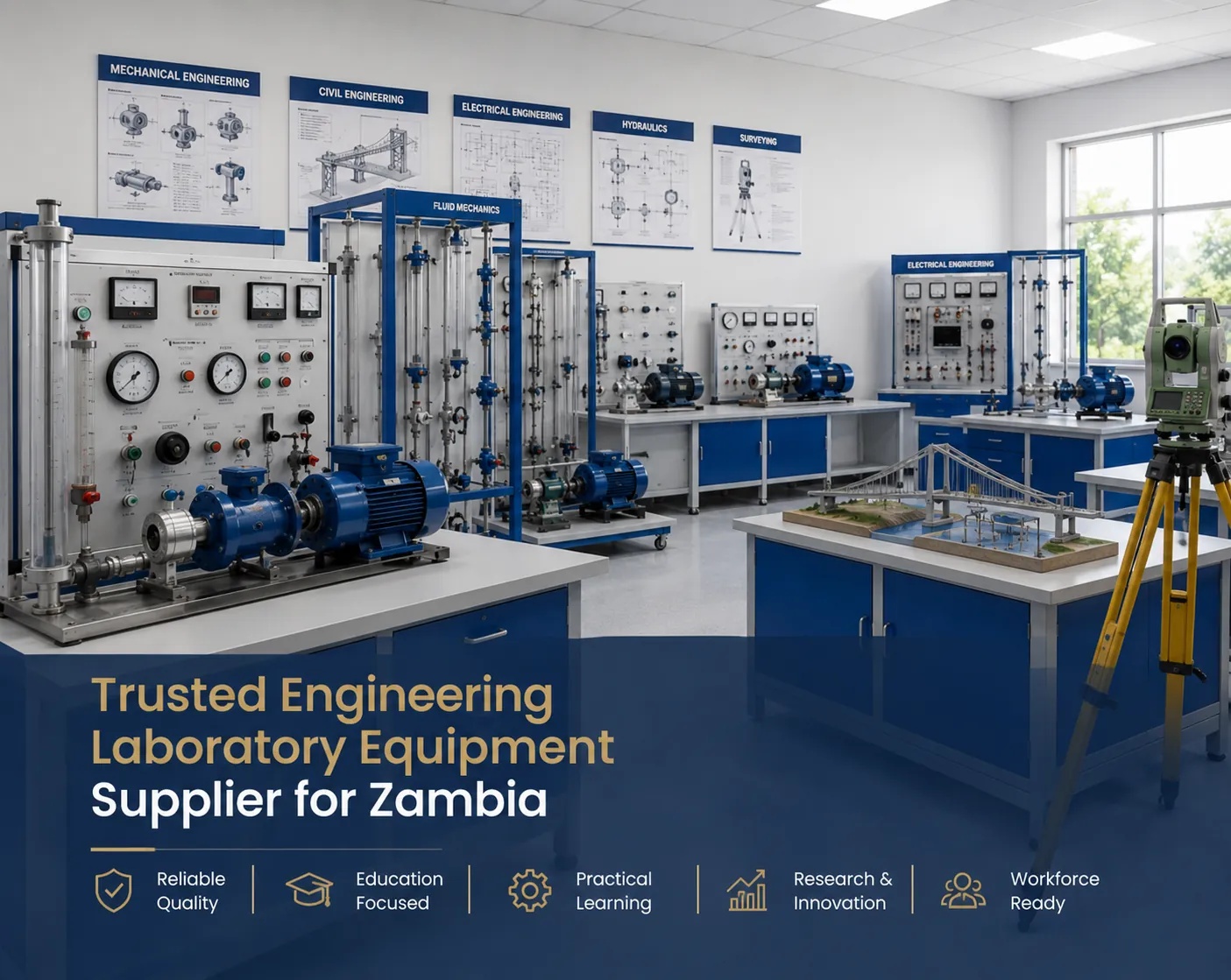 Trusted Engineering Laboratory Equipment Supplier for Zambia supporting Mechanical Engineering Civil Engineering Electrical Engineering Hydraulics Surveying and Research Laboratories